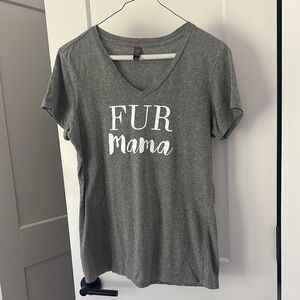 Gray 'Fur Mama' V-neck T-Shirt